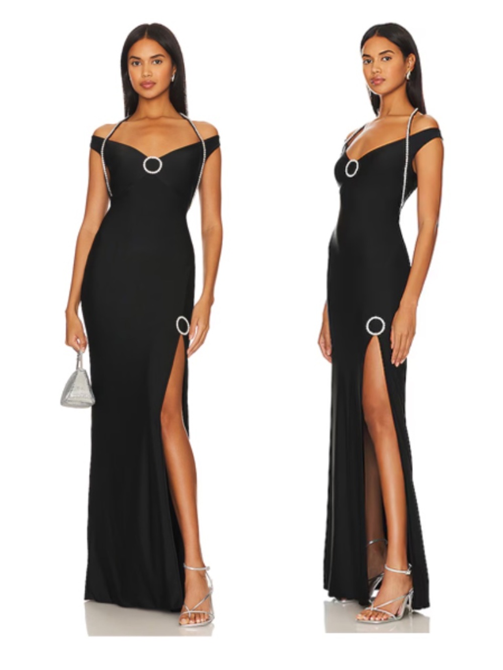 Khanums X Revolve Koder Black Rhinestone Slit Gown (XS/S)